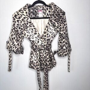 Yoana Baraschi Leopard Jacket Womens Size 2 Cropped Belted Nylon Roll Sleeve USA